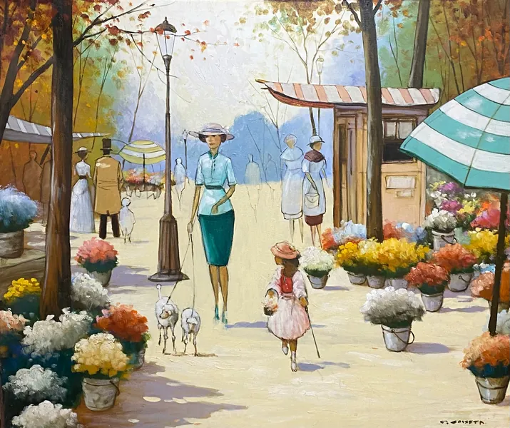 Alegria Floral em Família - Óleo sobre tela, 110x130 cm, 2023 - Obra em destaque por Cláudio Caixeta