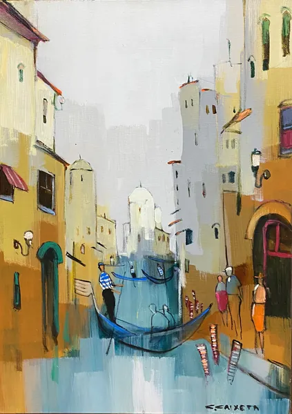 Encontro à Beira do Canal - Óleo sobre tela, 70x50 cm, 2023 - Obra em destaque por Cláudio Caixeta