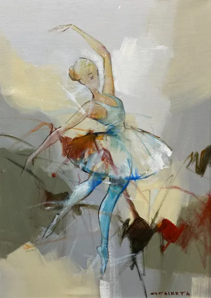 Adolescente Expressando a Arte do Balé - Óleo sobre tela, 70x50 cm, 2023 - Obra em destaque por Cláudio Caixeta