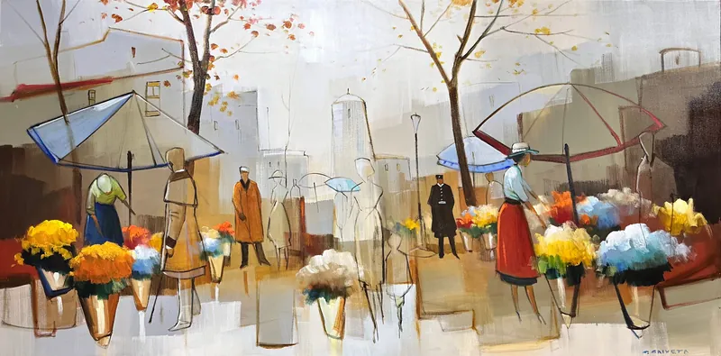 Festival de Cores em Montmartre - Óleo sobre tela, 100x200 cm, 2023 - Obra em destaque por Cláudio Caixeta