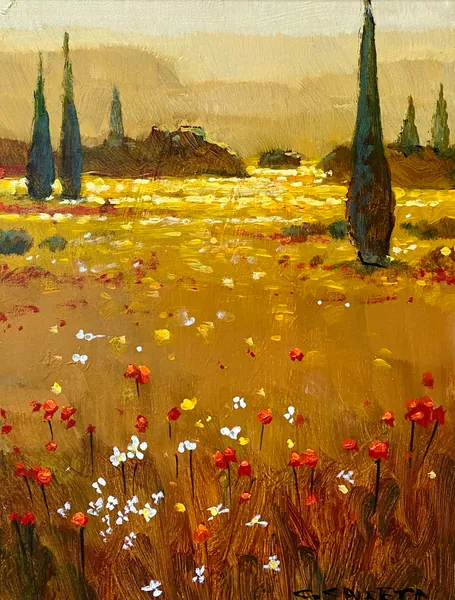 Um Vale em Toscana I - Óleo sobre tela, 40x30 cm, 2023 - Obra em destaque por Cláudio Caixeta