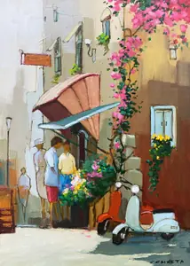 Cores da Vida: Mercado de Flores - Óleo sobre tela, 70x50 cm, 2023 - R$ 3.900,00