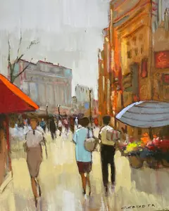 Passeio pela Praça Monastiraki - Óleo sobre tela, 45x40 cm, 2023 - R$ 3.000,00