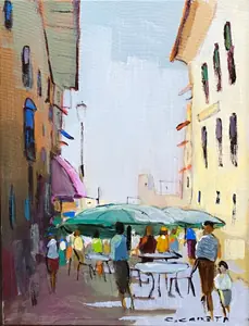 Rota dos Sabores em Siena - Óleo sobre tela, 40x30 cm, 2023 - R$ 3.200,00